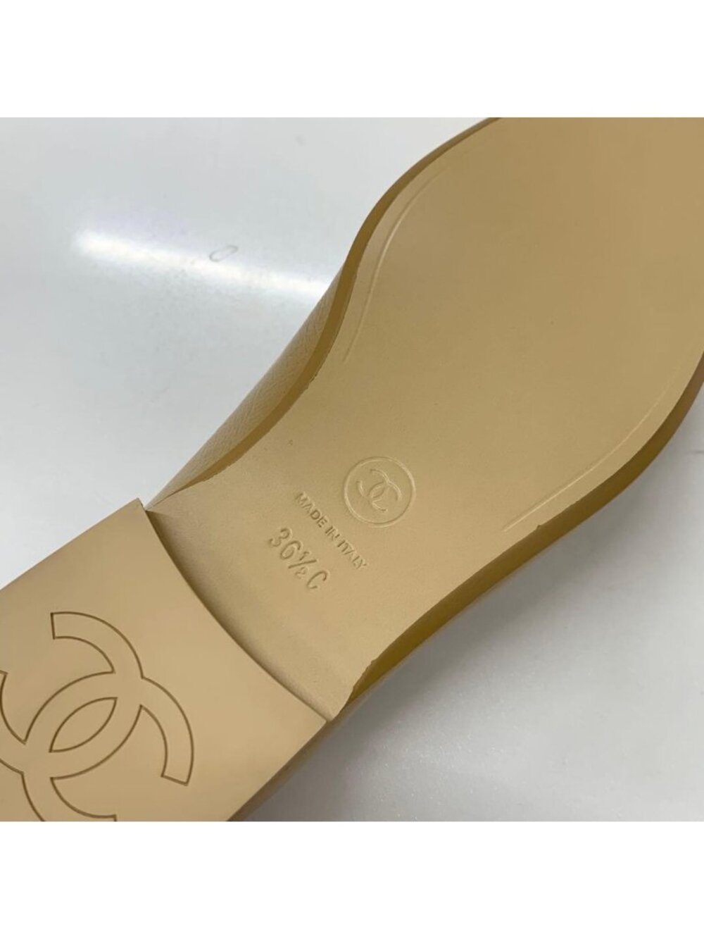 ★SOLD★ Chanel Leather Coco Mark Loafer Pearl Beige - Picture 9 of 11